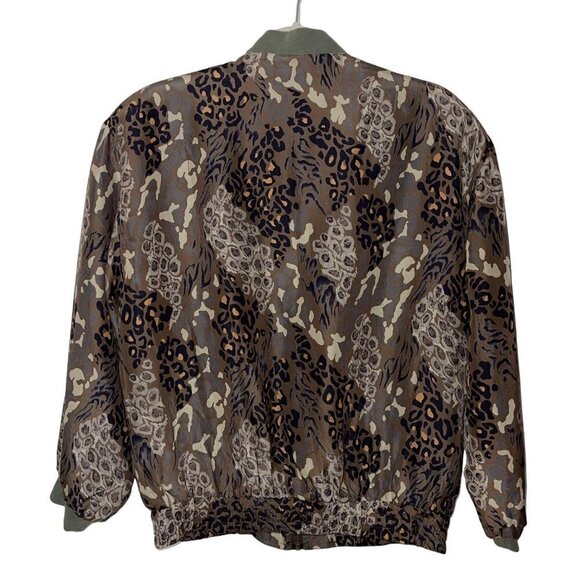 FUDA International Vintage Womens Bomber Jacket Size Medium Silk Animal Print - Picture 12 of 13